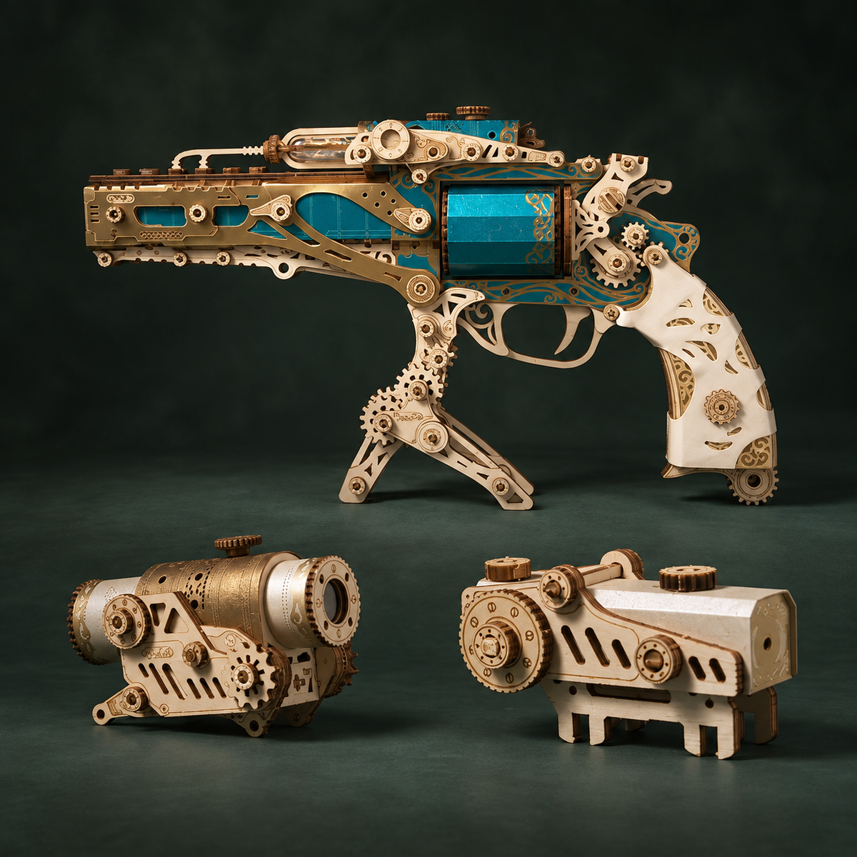 Steam Revolver Wooden Mechanical Model Kit